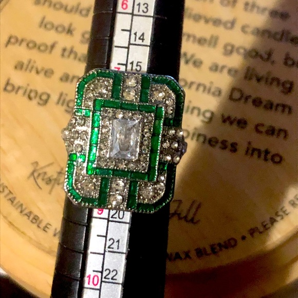 💚Green Emerald Rectangle/Square With Simulated Diamonds💎Wh Gold Filled, Silver - Picture 3 of 7